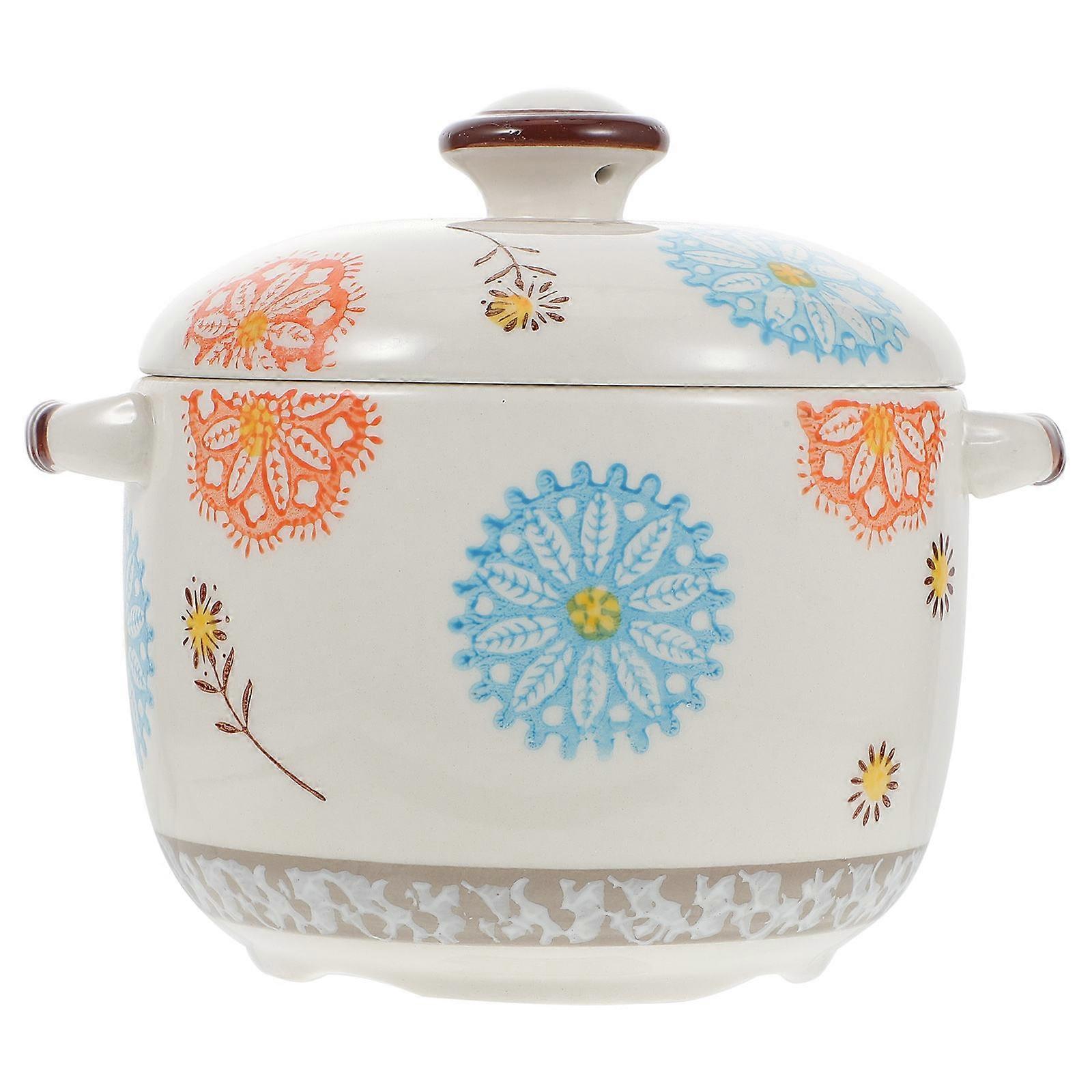 Ceramic Stew Pot With Lid For Daily Use Heat Retention 13X11X10CM 1Pc