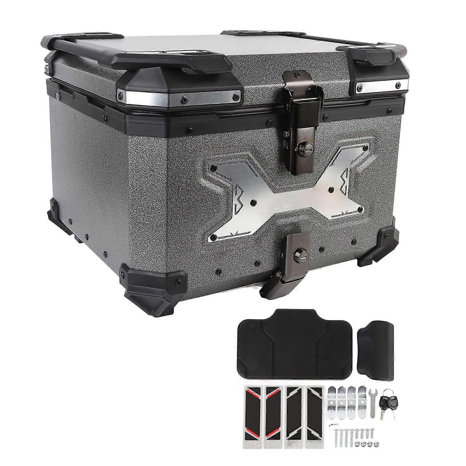 55L Motorcycle Top Case with Security Lock Aluminum Alloy Quick Release Waterproofing Trunk Top Box for Helmet Luggage MK50517