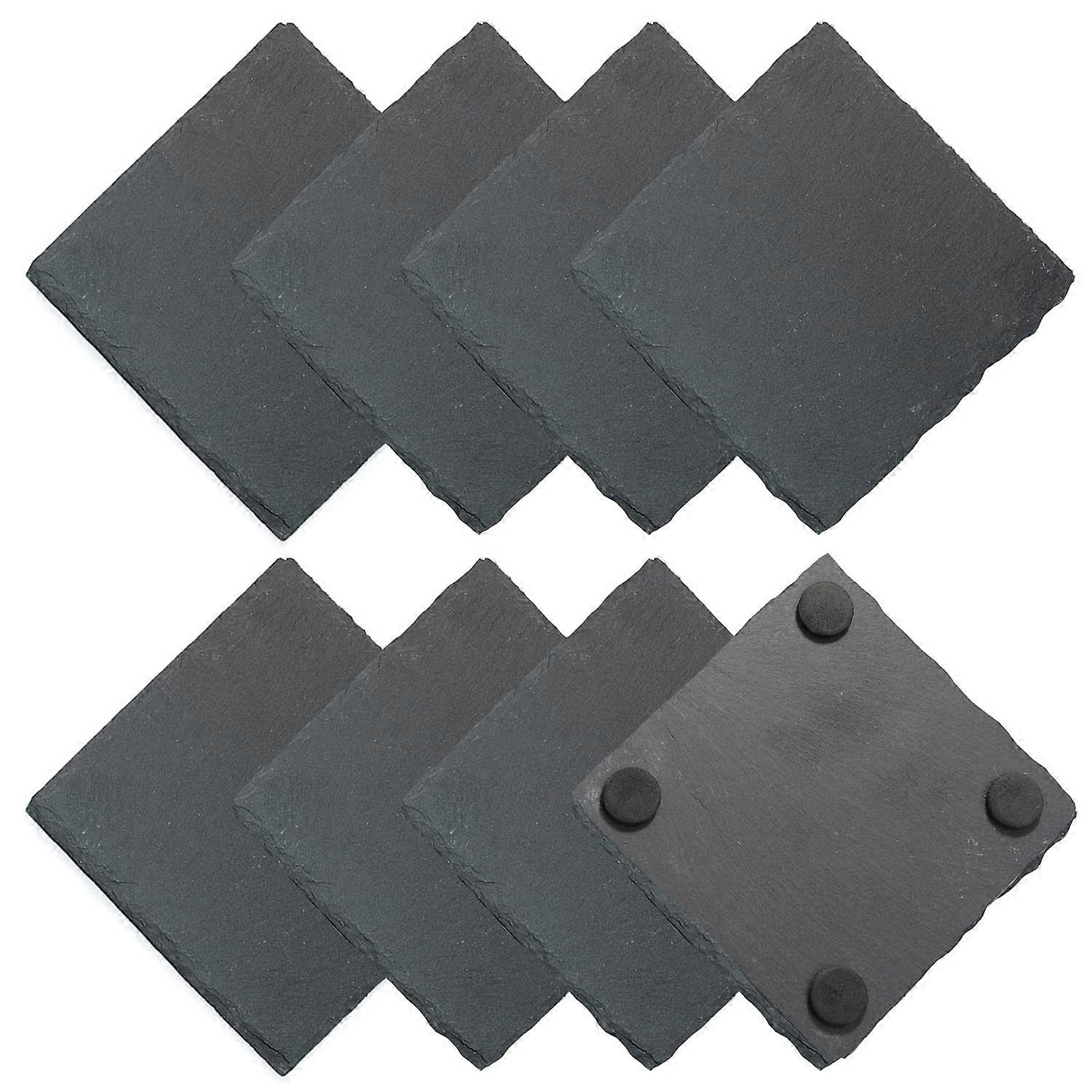 8個の天然スレートコースター4インチコースターコースターブラックスクエア手作りコースタードリンクプレースメント滑り止めコーヒーマグ