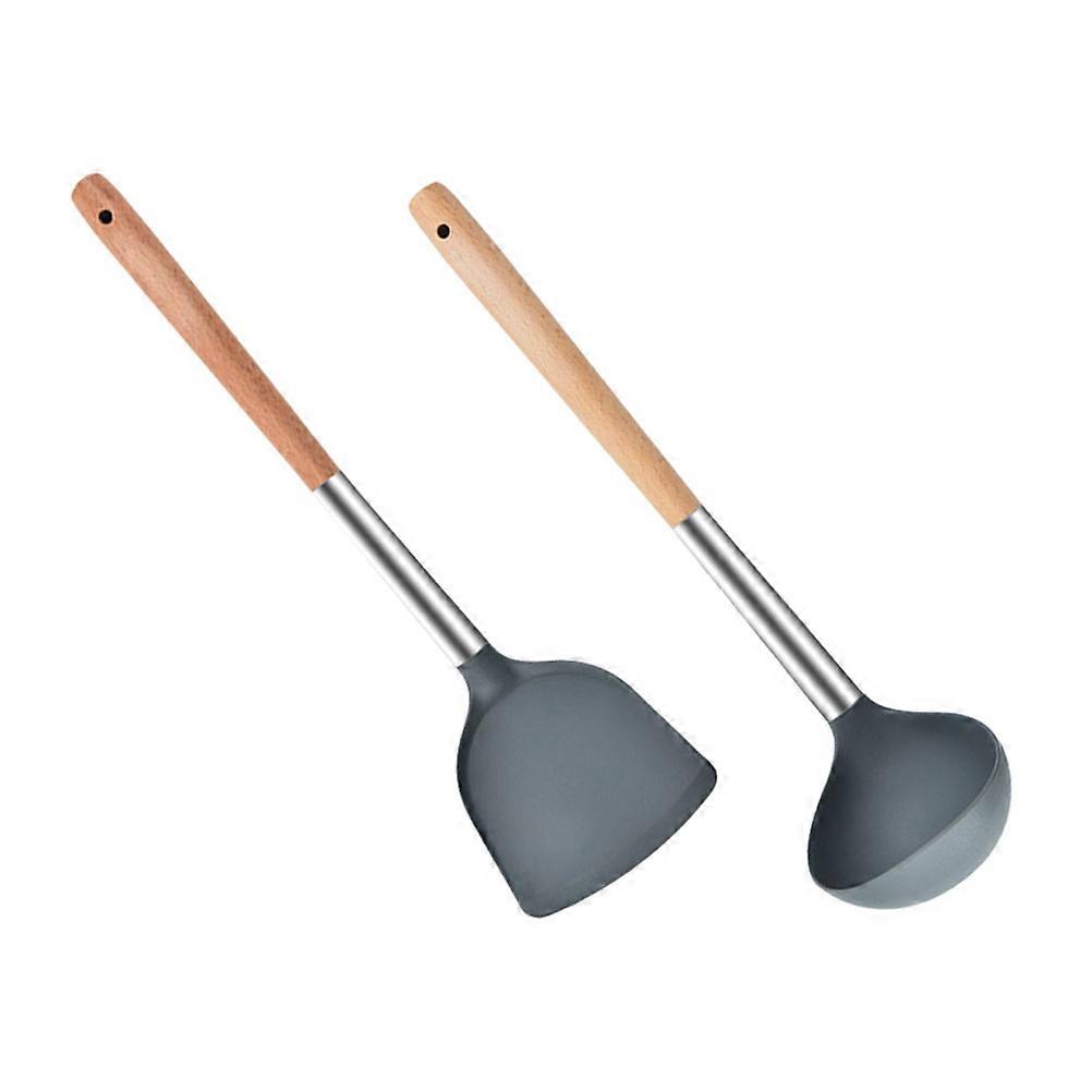 1 Set Practical Spatula and Spoon for Kitchen Cooking Utensils Grey