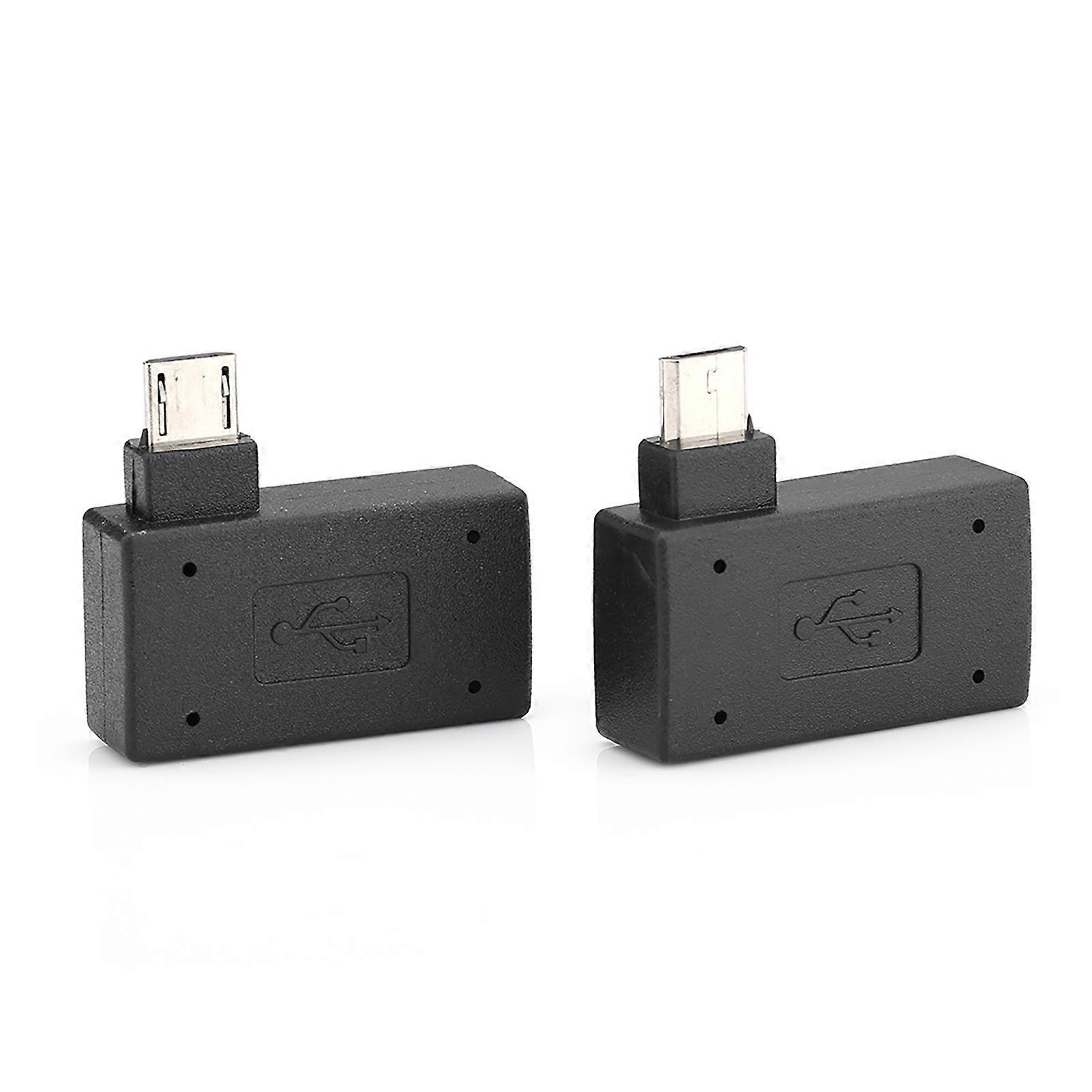 2Pcs USB 2.0 Female to Male Micro OTG Adapter Power Supply Port 90 Degree Left 90 Right Angled