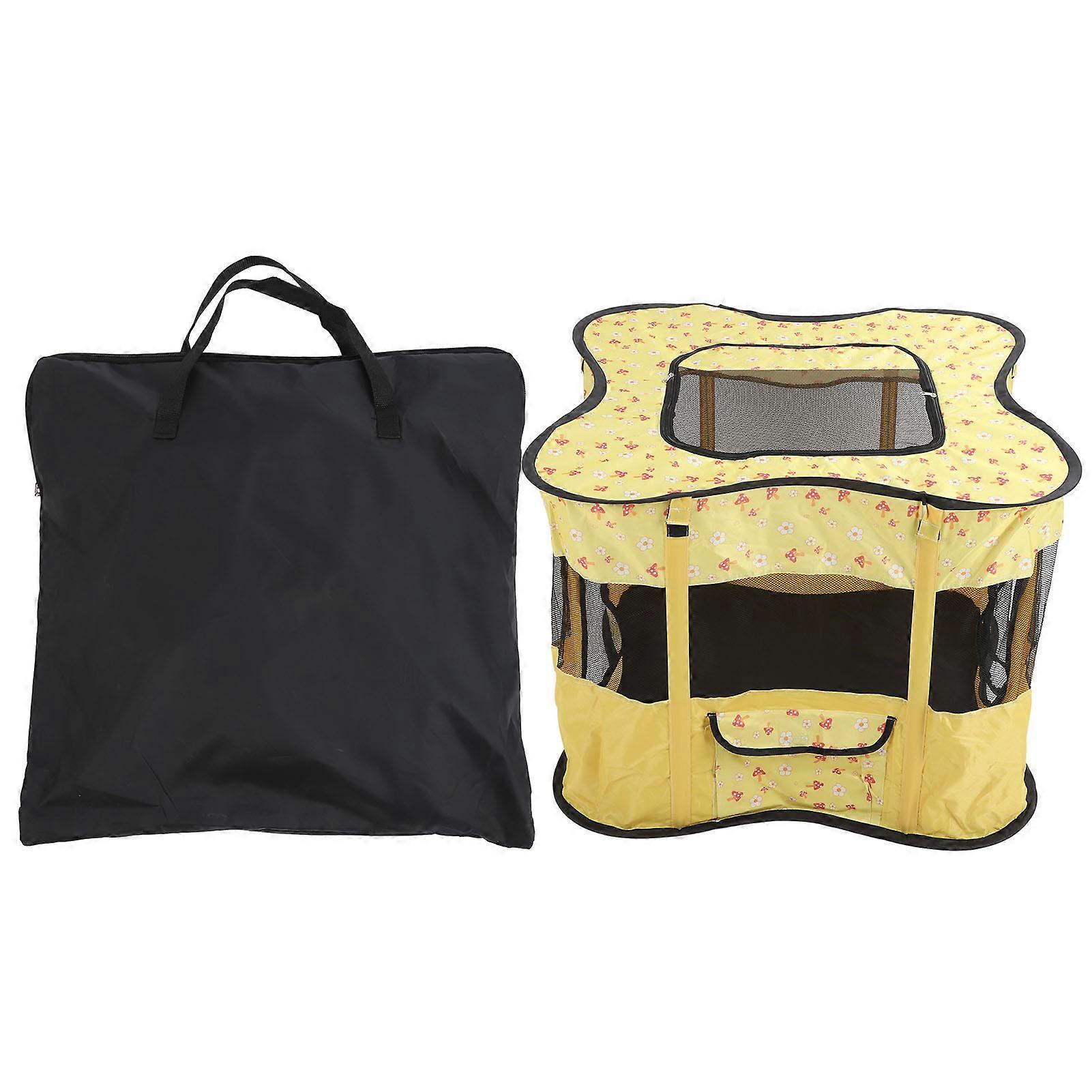 Pet Tent Foldable Breathable Portable Enclosed Pet Exercise Pen for Cat Dog Delivery Rest Large Yellow