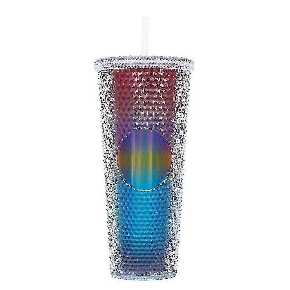 710ml Reusable Plastic Cup with Lid and Straw, Transparent Gradient Water Cup for Iced Coffee and Smoothies