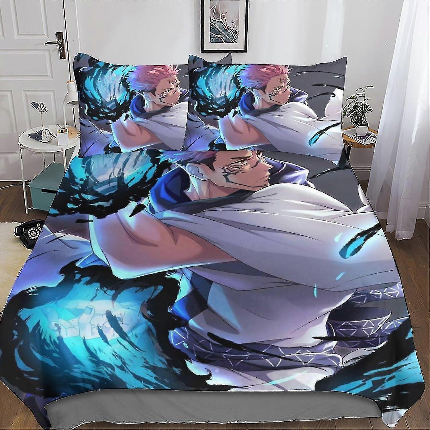 Conjunto de Cama Inspirado em Anime Impresso em 3D para Crianças e Adolescentes com Capa de Edredom e Fronha, Microfibra com Fecho de Zíper