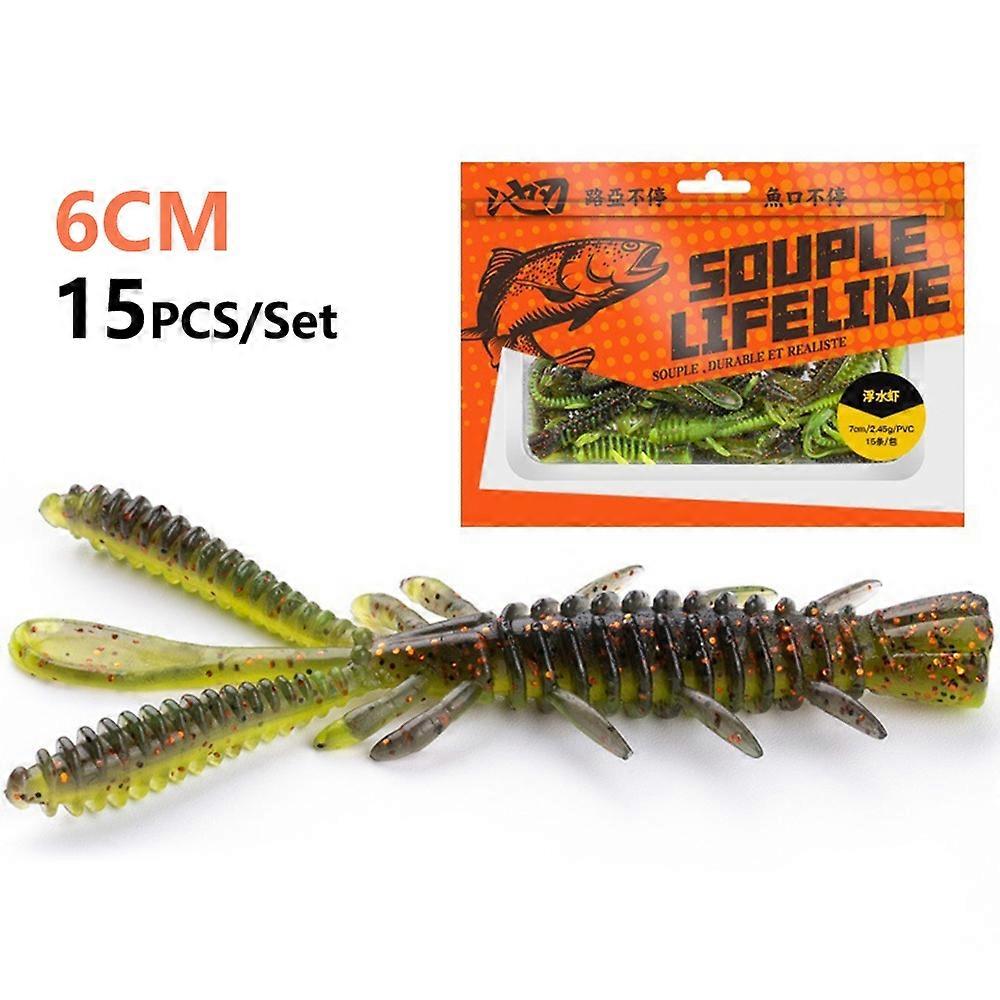 CHIREN 15Pcs Set 6cm Floating Shrimp Fishing Lures Soft Fishing Bait Artificial Swim Lure