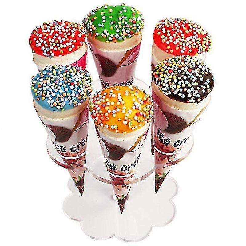 Transparent Ice Cream Display Stand with 6 Holes, Plexiglass Cone Holder and Crisp Tube Holder