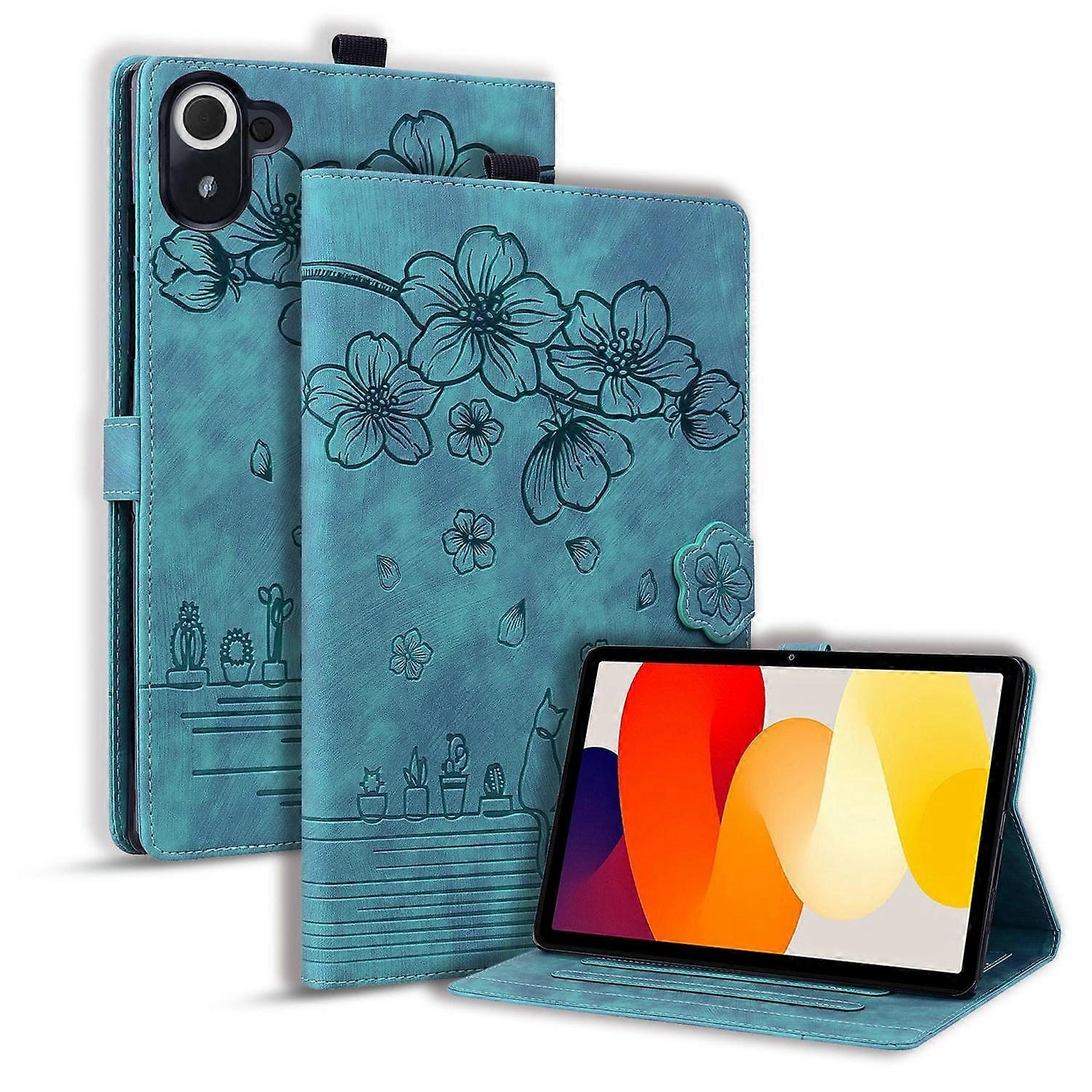 Cartoon Sakura Cat Embossed Leather Tablet Case