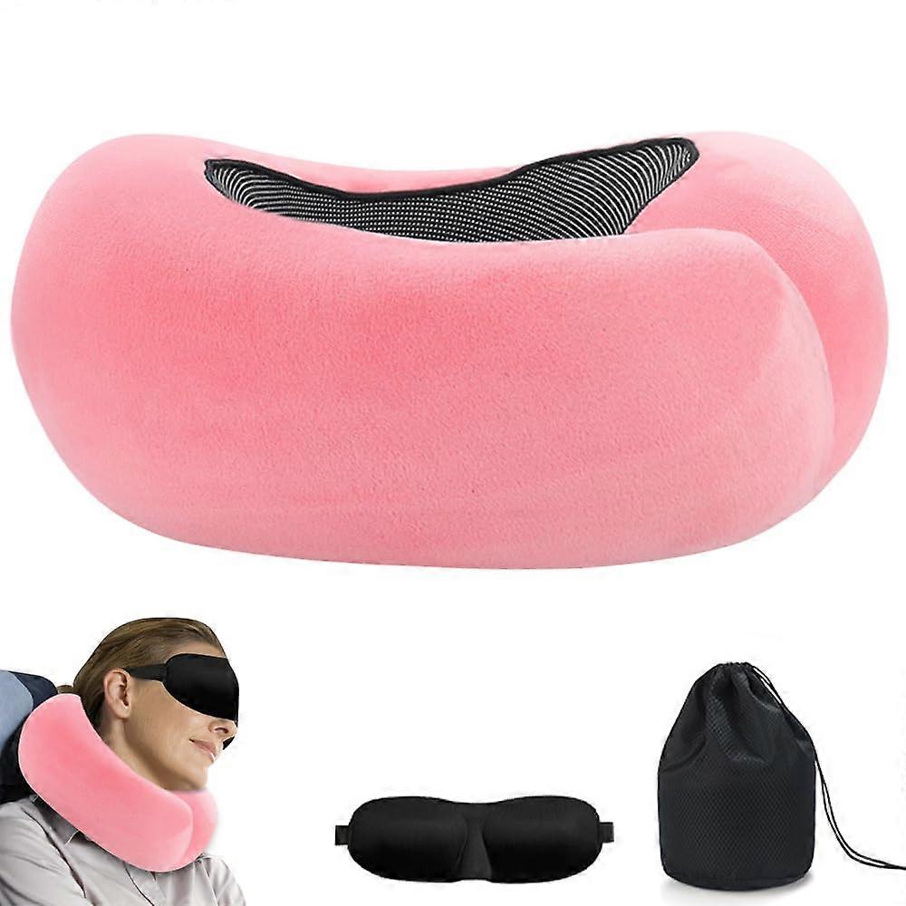 Aeroplane Neck Pillow, Travel Pillow, Memory Foam, Neck Support (Pink)