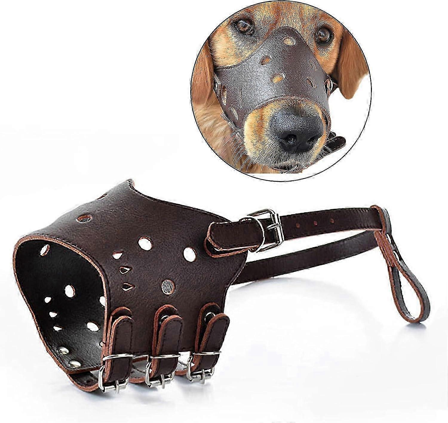 Dog muzzle anti-bite leather muzzle breathable dog muzzle anti-barking dog muzzle (brown, S)