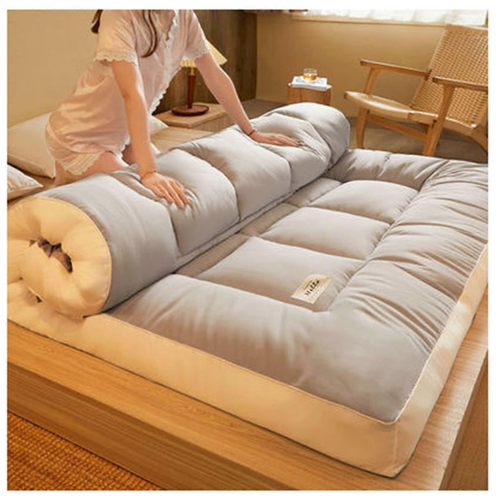 Japanese Floor Mattress, Futon Soft and Thickened Sleeping Mat, Foldable Roll Up Bed for Double and Single Floor Lounger, Sofa, Grey, 180 x 200 cm