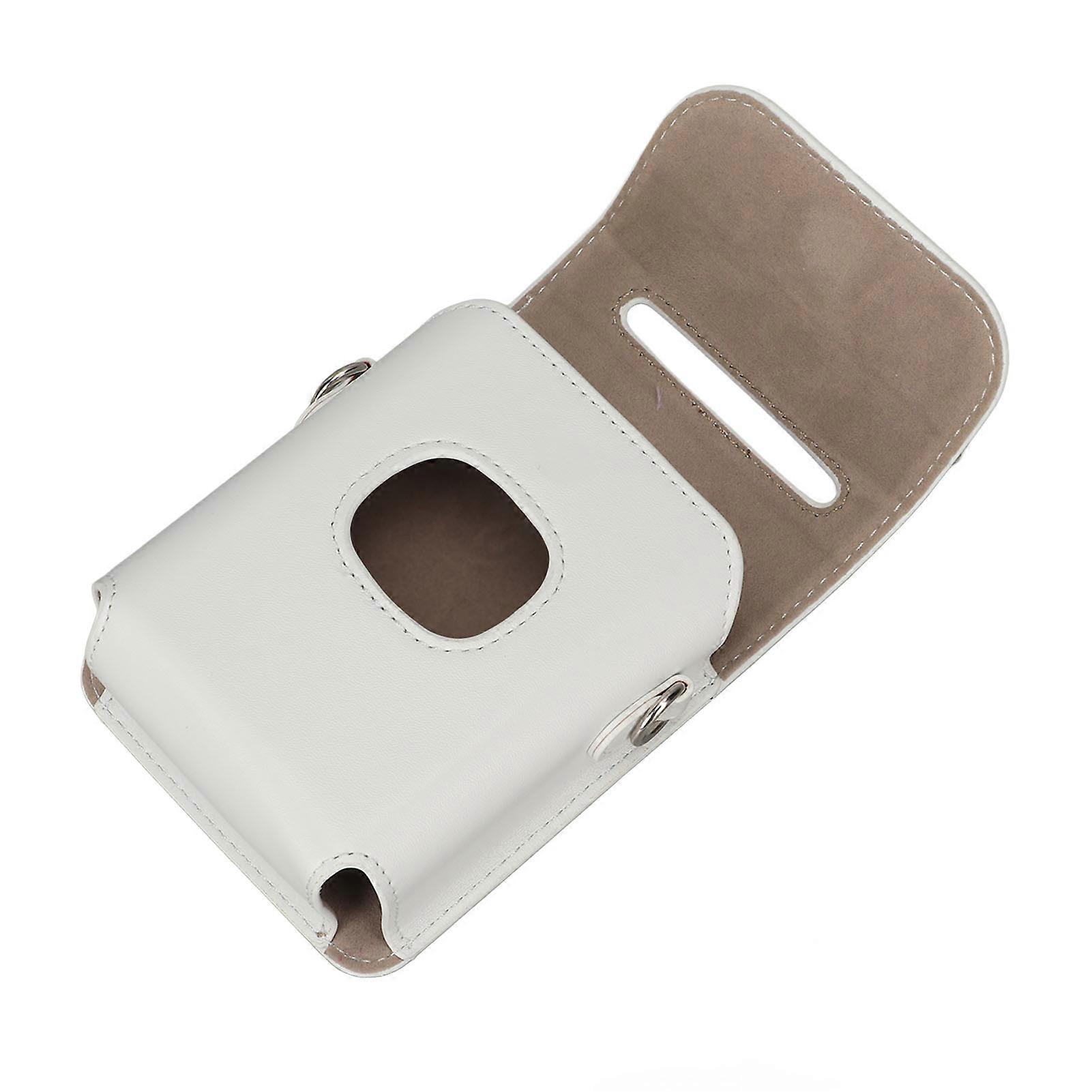 Portable Instant Camera Protective Cover with Shoulder Strap Pure Color PU Leather Camera Bag for Instax Mini Link 2 White 