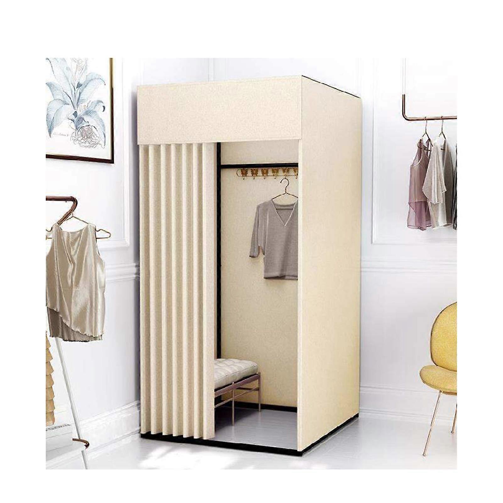 Changing Room with Metal Frame Shelf Dressing Room for Clothing Easy to Assemble 80x80x200cm Beige