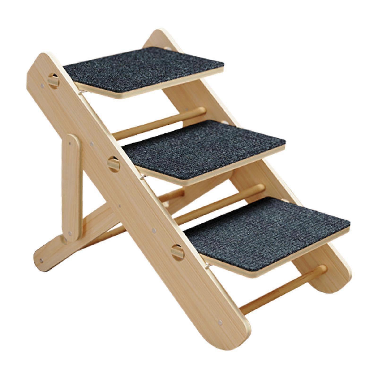 Wooden Folding Dog Stairs Ramp Felt Pad Space Saving Portable for Cars Couch Adjustable Cat Ladder