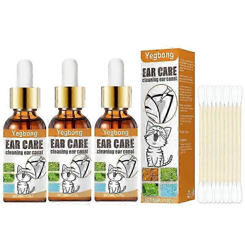 Kediler ve Köpekler İçin 3 Adet Kulak Temizleyici, Kulak Sütü, Kulak Sütü Yağı, Kedi Ve Köpek Kulak Temizleyici, Kaşıntı, Başını Sallama, Akarlar ve 10 Adet Pamuklu Çubuk ile Kirlilikler