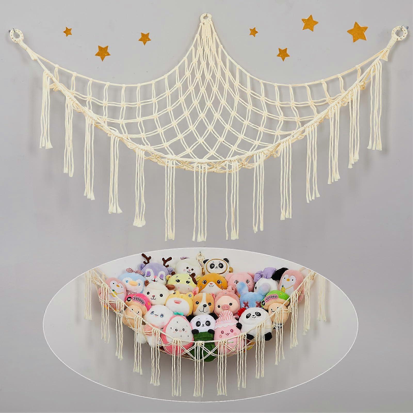 Cuddly Toy Storage Toy Storage Net Stuffed Toy Hammock Cuddly Toy Net Children's Room Decoration Hanging Organiser for Bedroom Cream