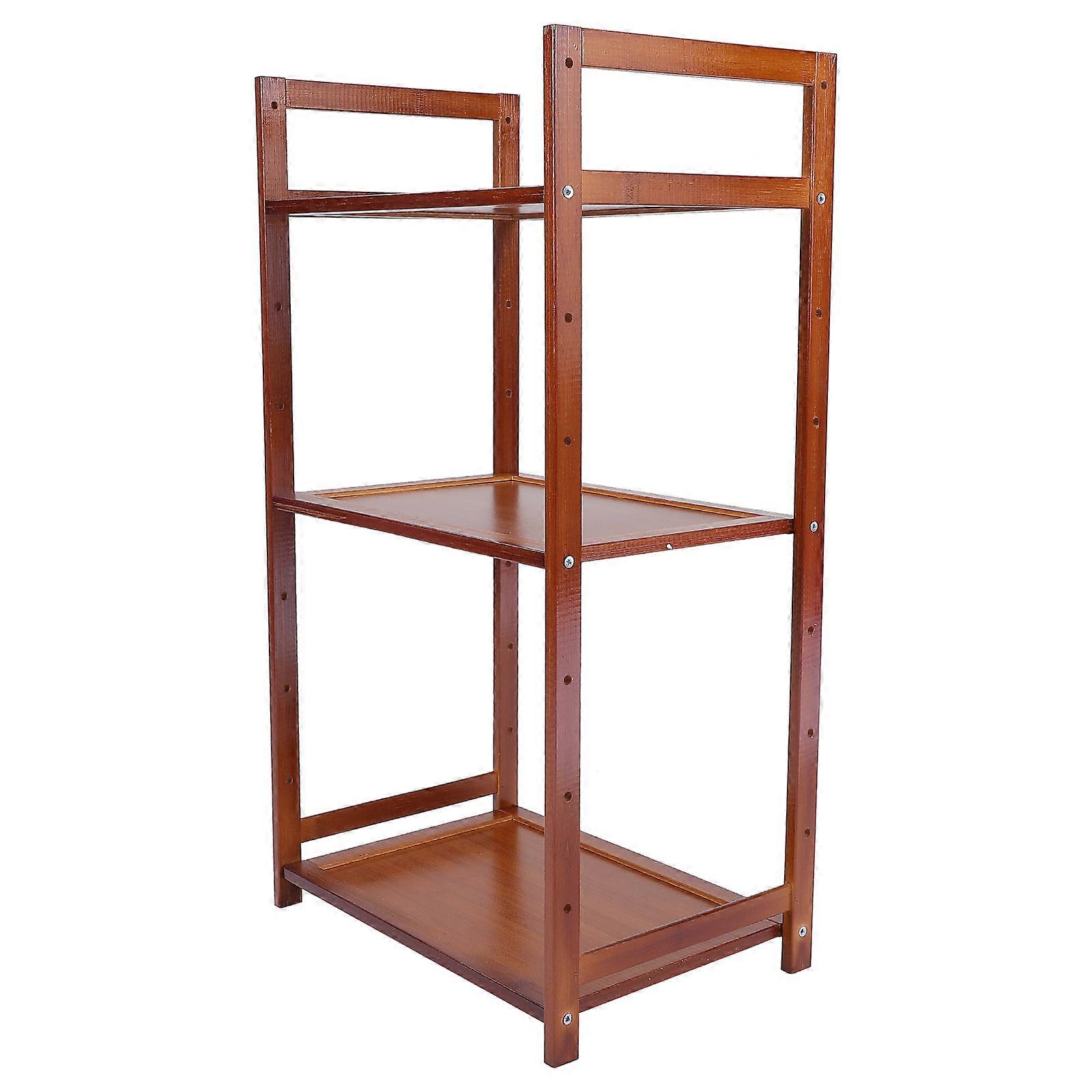 Floor Standing Bookshelf Multi Layer Solid Wood Storage Holder Home Use Brown 65X35X25CM Tidy Space 1Pc