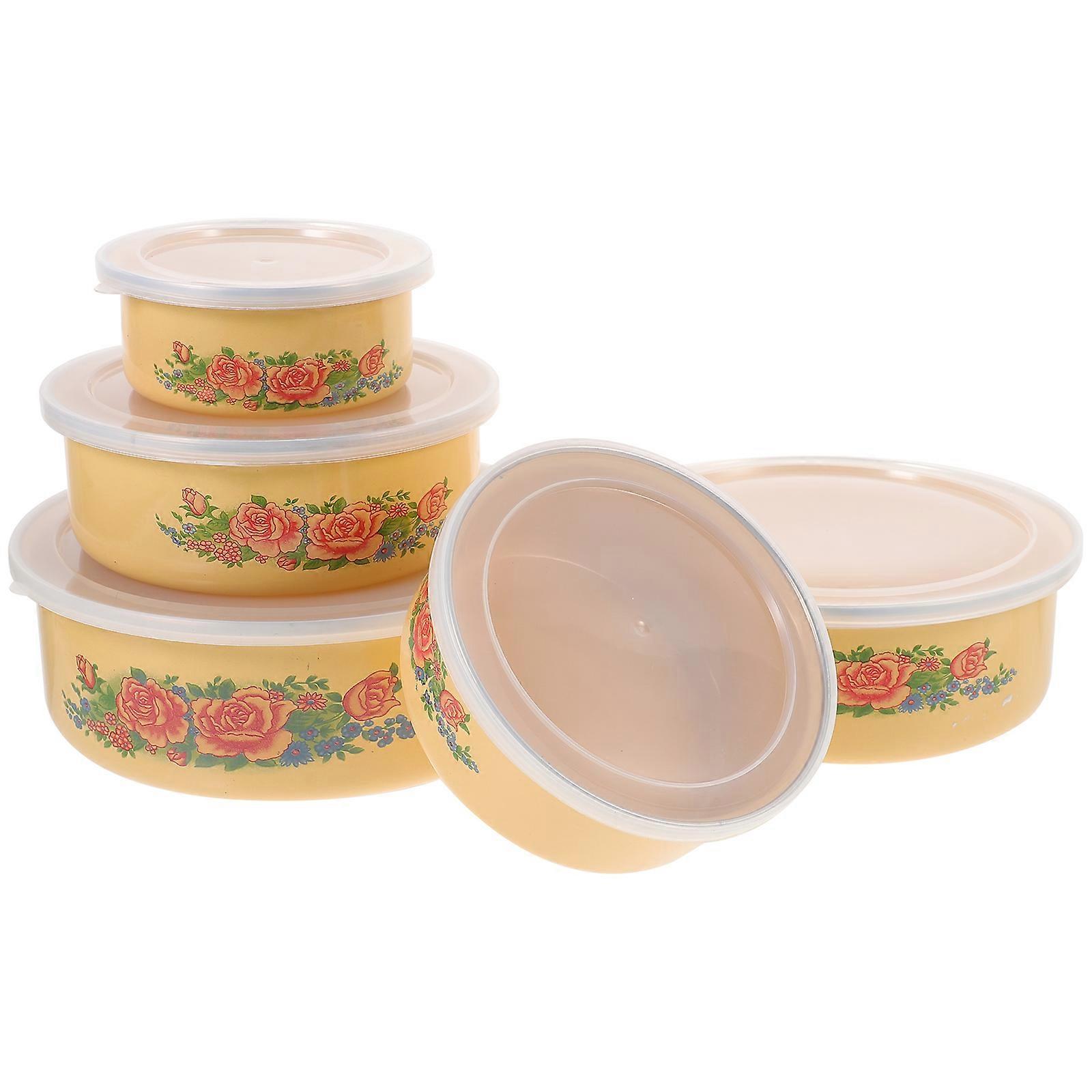 Meal Containers With Lids Enamel Bowls Dust Prevention Camping Lightweight Portable 1 Set