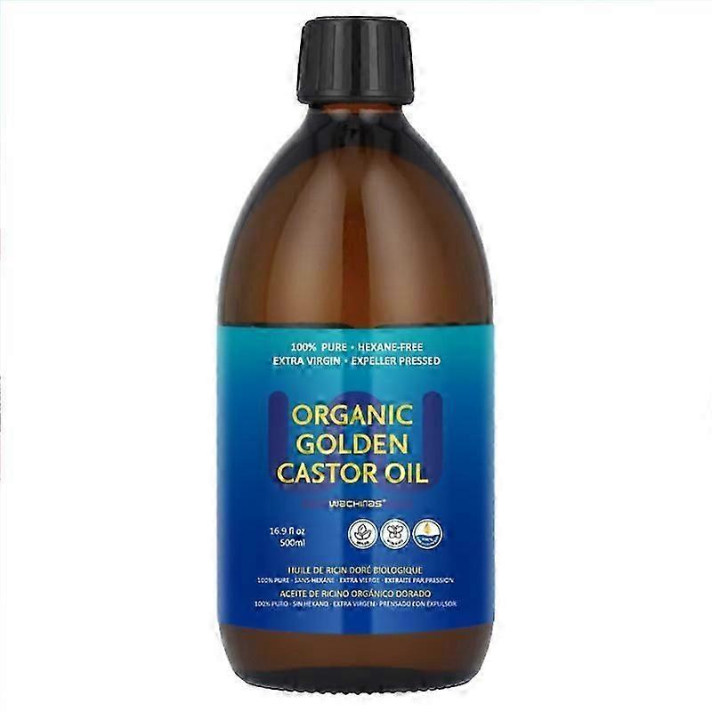 Ulei de ricin auriu organic | 100% pur pentru păr, piele, unghii, sprâncene și gene | Fără hexan | Tratament nutritiv pentru scalp | 500 ml