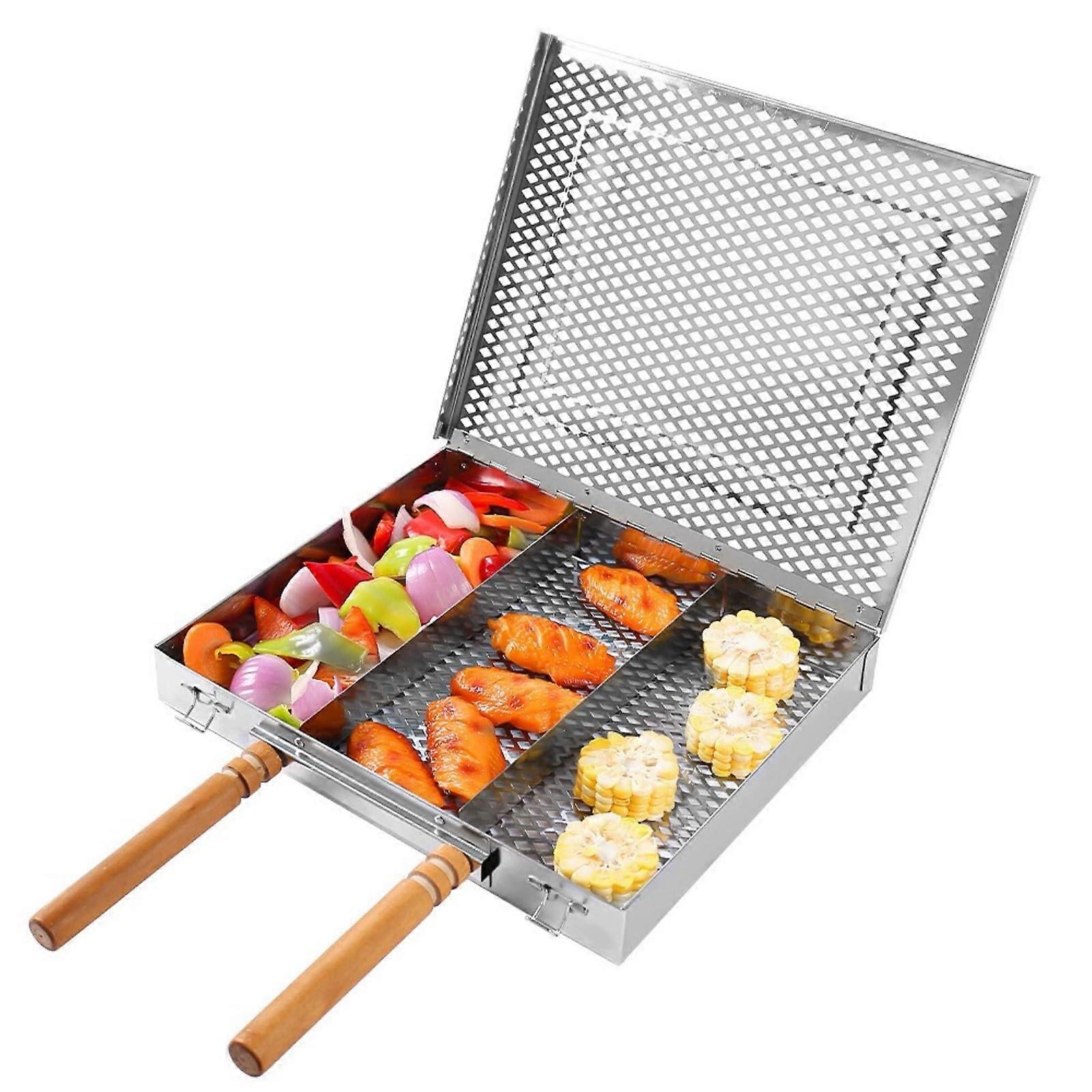 Stainless Steel Multipurpose Grill Tray, Rust-Free Design, Large Double Handle Camping Baking Accessory