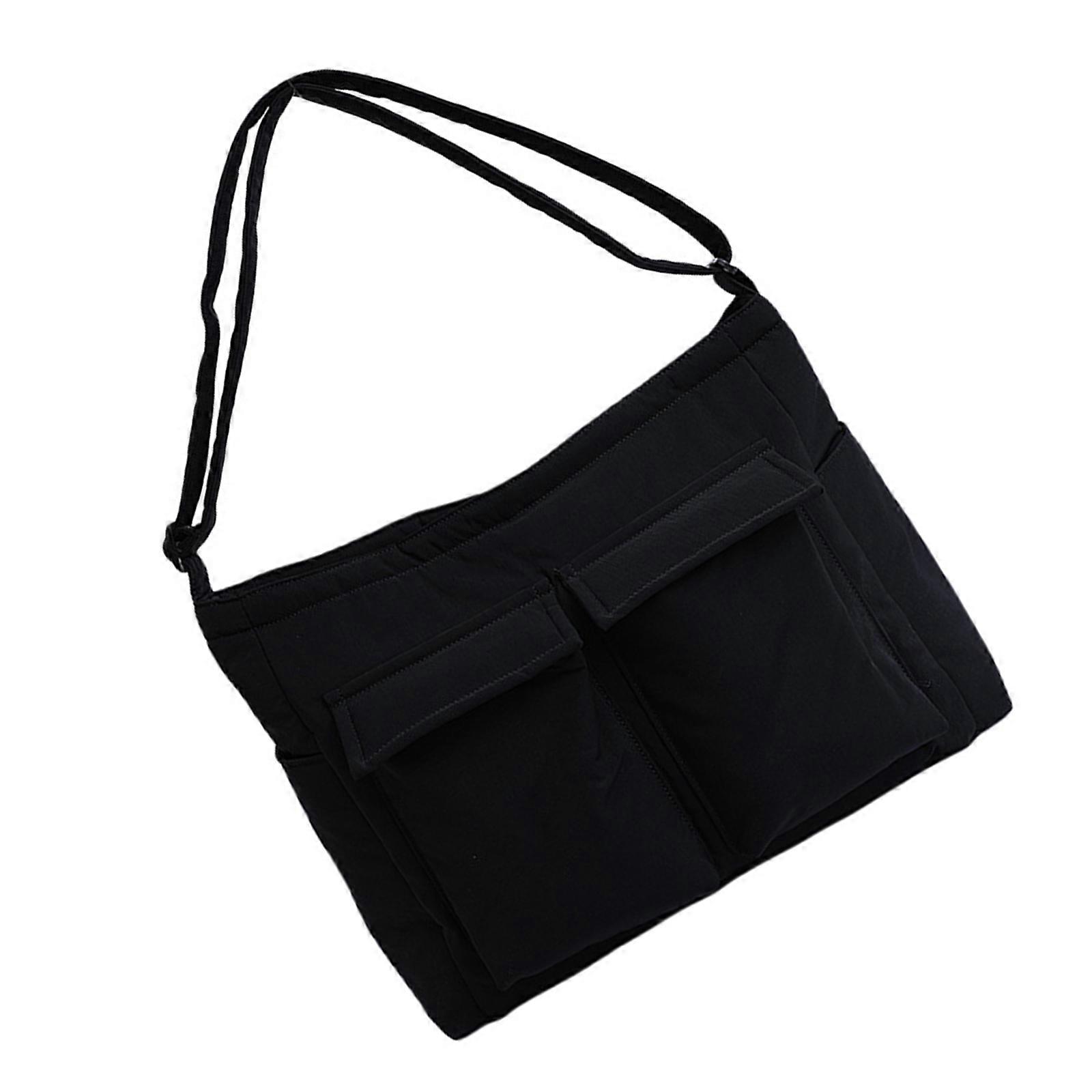 Lightweight Canvas Crossbody Bag Solid Color Design Practical Shoulder Carryall Spacious Interior For Daily Essential  Black
