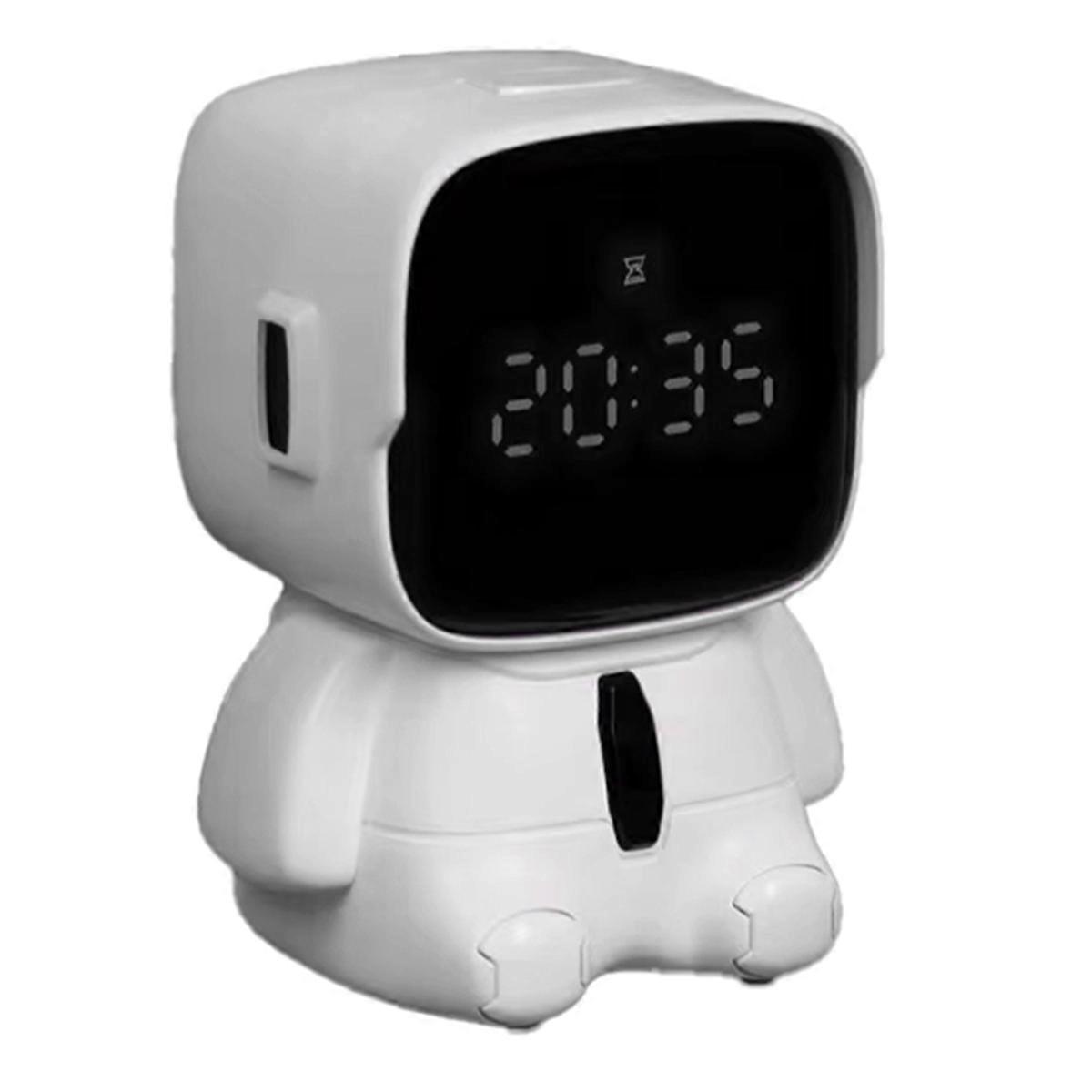 Cartoon Big Head Robot Digital Alarm Clock 12 / 24H Snooze Countdown Timer LED Display adorável para crianças Mesa de cabeceira