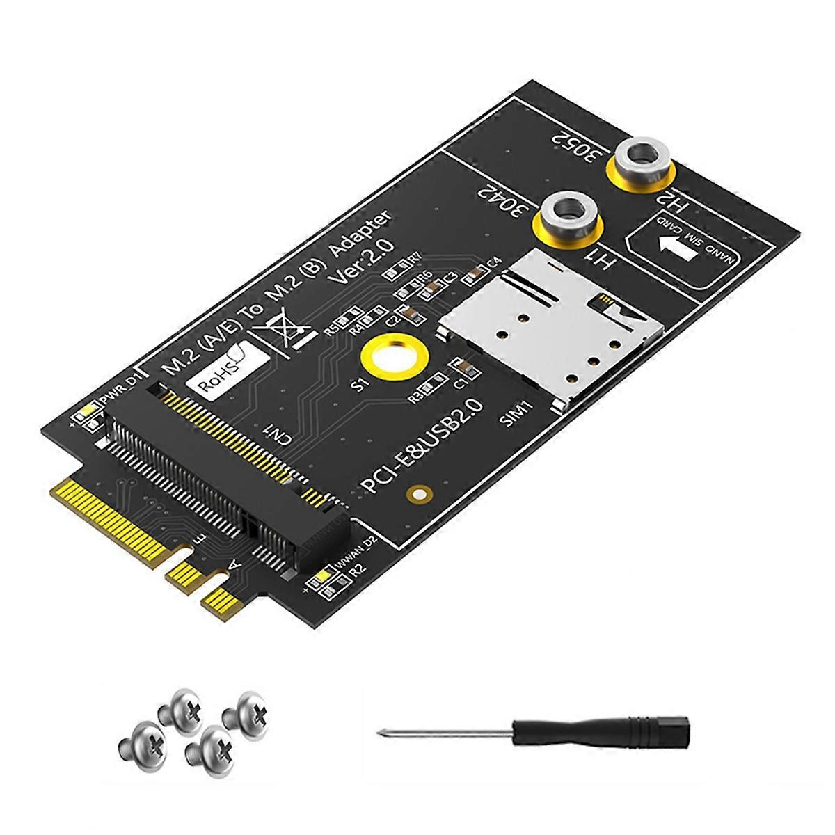 M.2 Key B to A+E Adapter Card with NANO SIM Card Slot for 3G/4G/5G Module Supports USB 2.0/PCI-E 3042/3052 Card