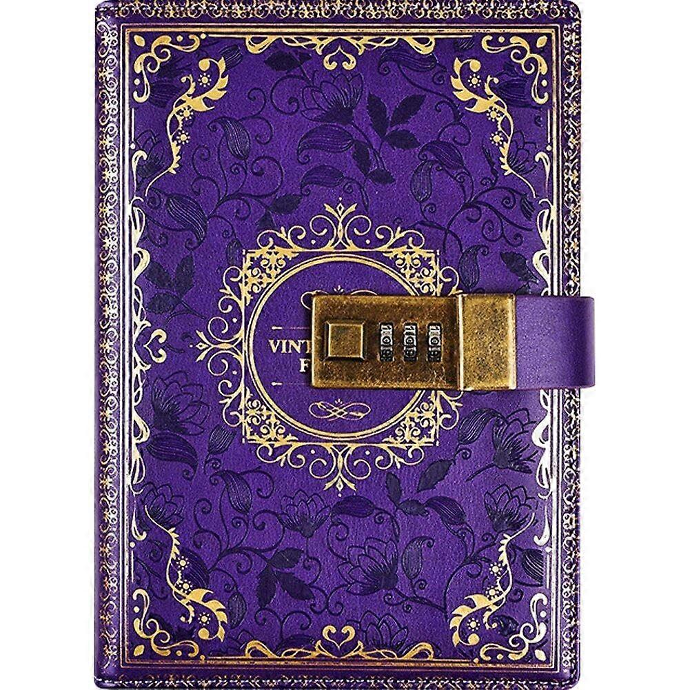 B6 Diary with Lock, B6 Size PU Leather Writing Notebook, Password Protected Travel Journal, Purple Notepad