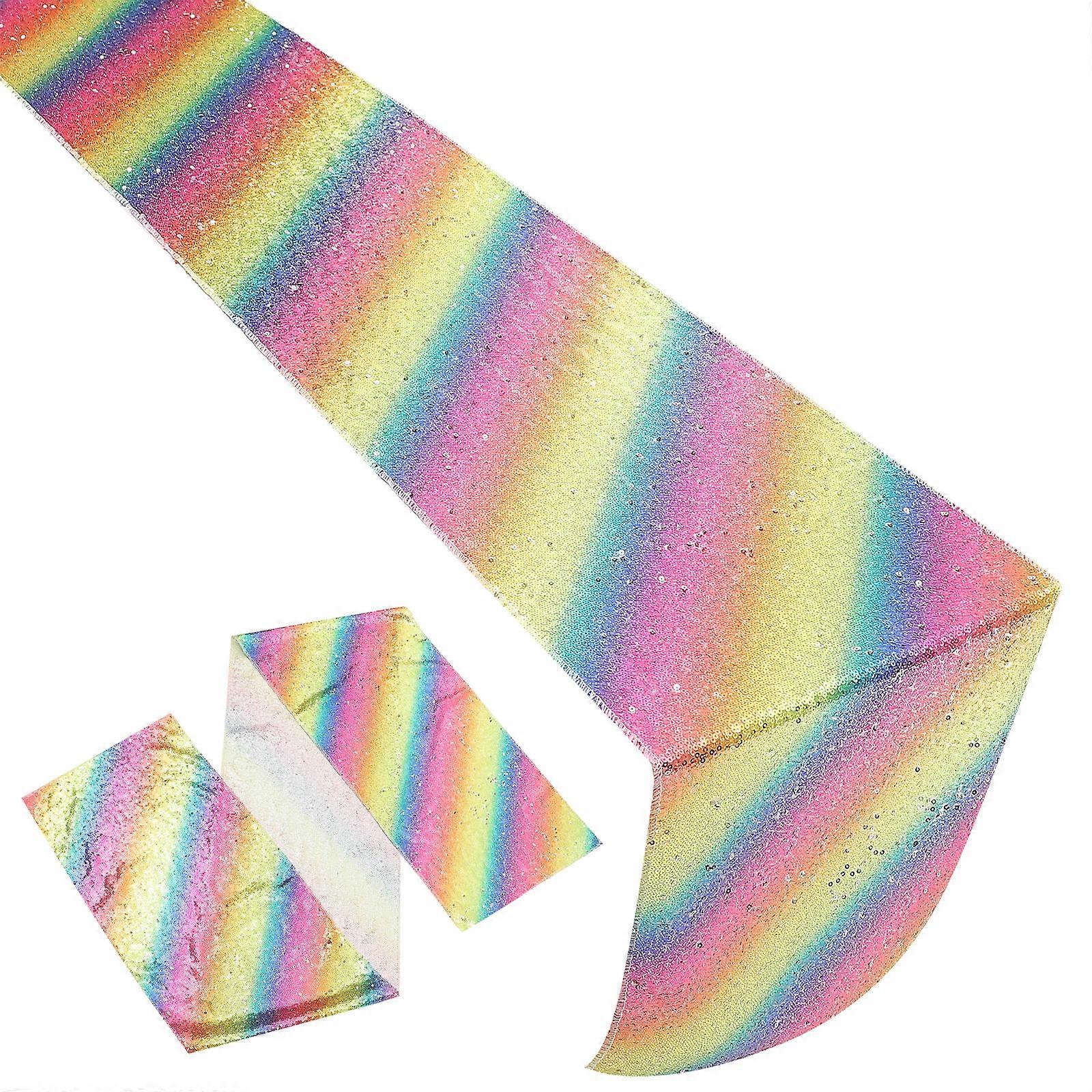 Rainbow Table Runner for Home Decor Elegant Polyester Multi Color Sequin Appearance Long Enough for Large Tables