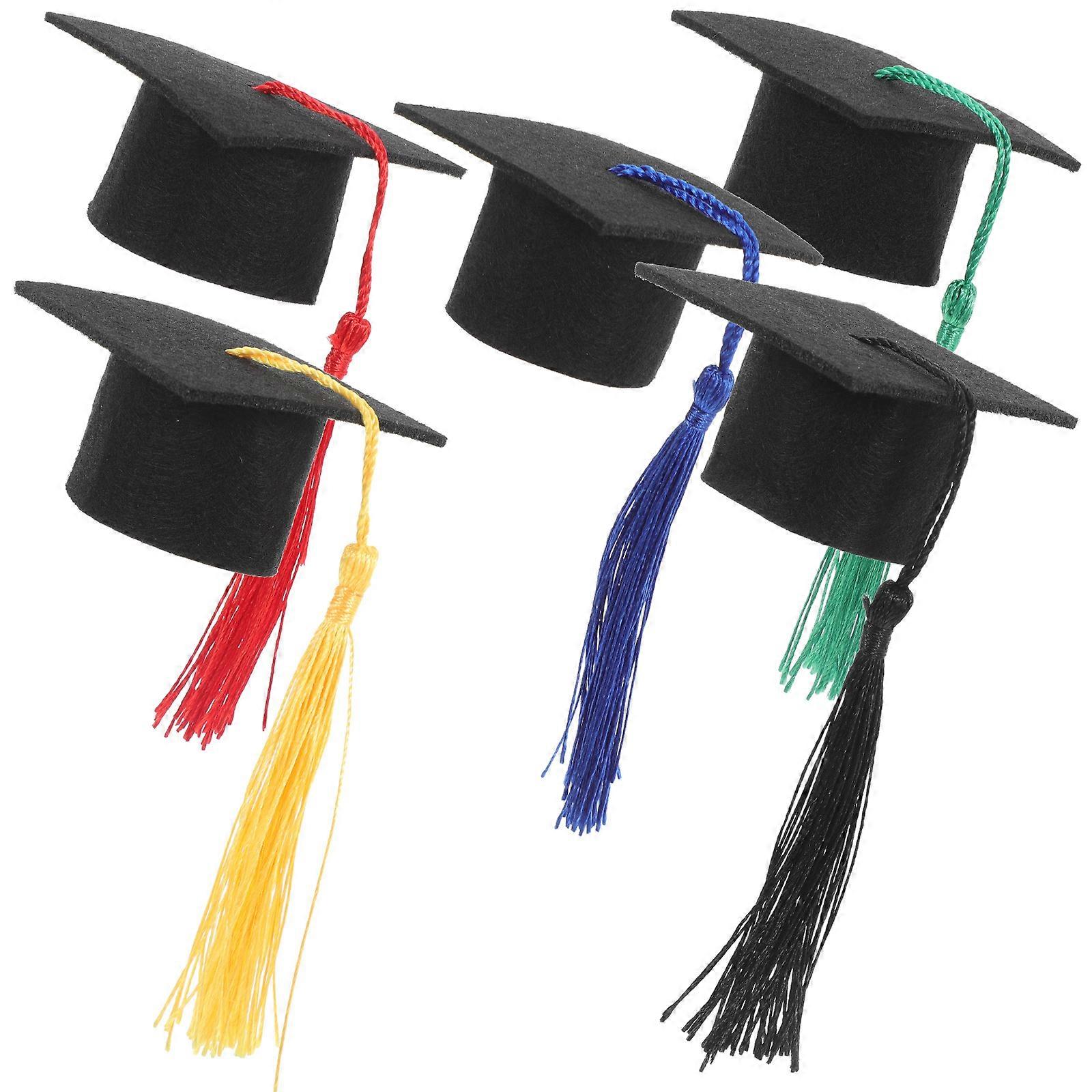 Mini Graduation Decorative Cap with Tassel Assorted Color Felt Cloth for Parties 5 Pcs