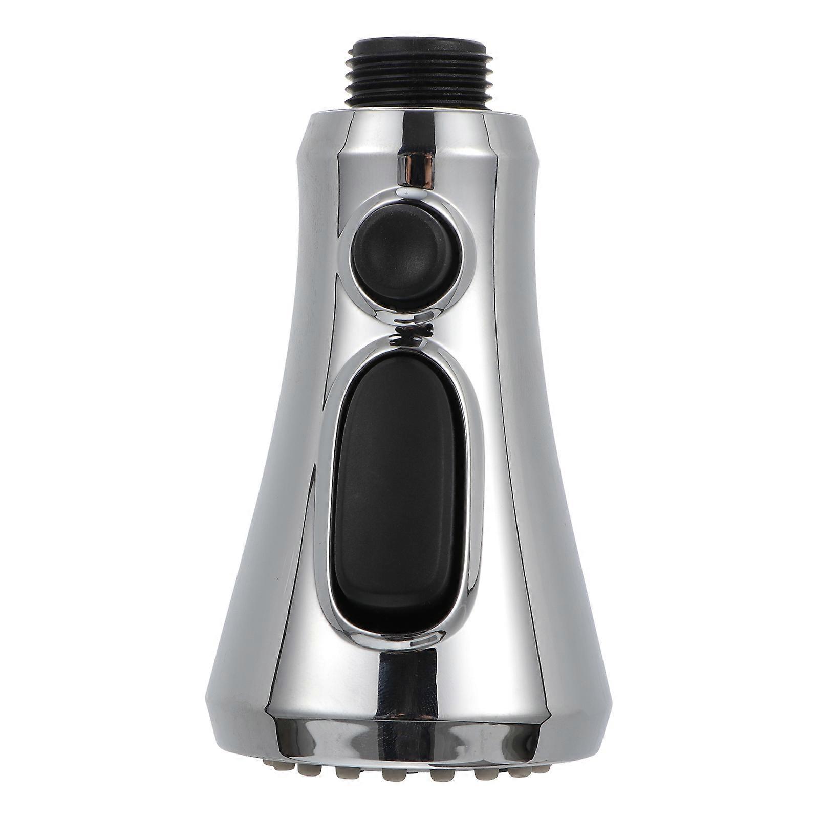 Silver ABS Kitchen Faucet Nozzle with Press Button for Stream and Spray Gear at Bottom