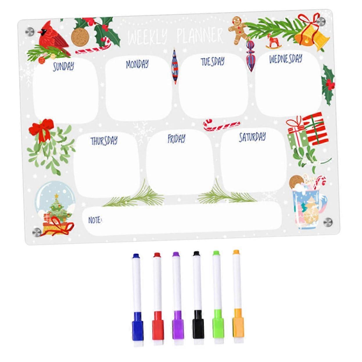 Acrylic Weekly Planner Board for Fridge, Dry Erase Message Board, Small Kitchen Schedule Organizer, Clear Note Board