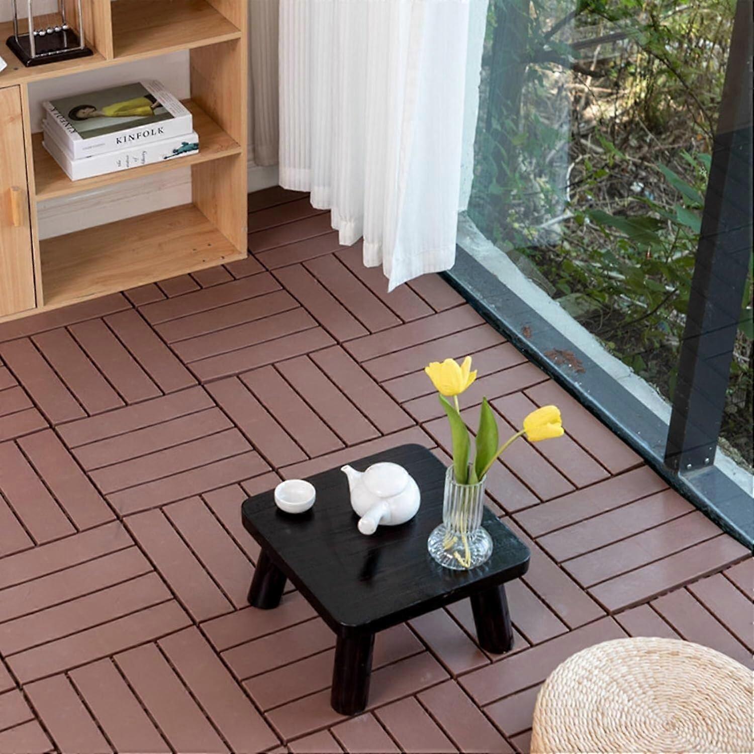 1 Piece Plastic Interlocking Patio Tiles for Decking, Garden Paths, Balcony Flooring, Brown Color Option