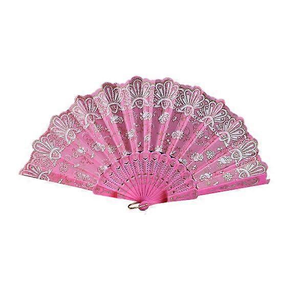 Vintage Lace Folding Fan Portable Floral Pattern Elegant Handheld Fan Lightweight Plastic Rib Hand Fan for Dance Performance Photography Photo Props