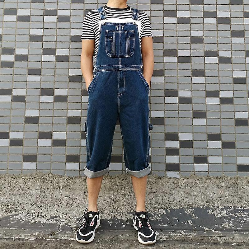 Men's Bib Shorts Men's Overalls Jumpsuit Large Size Strap Straight Blue Jeans With 5 Pockets More sizes 30-48 50