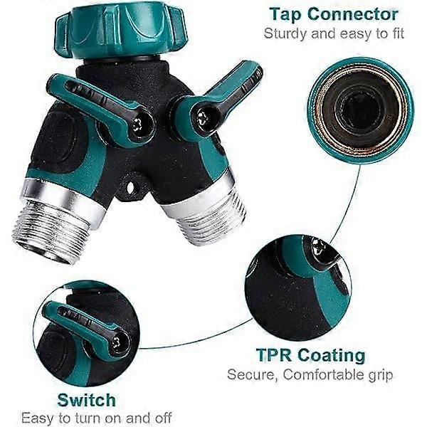 2-way hose splitter, garden hose splitter, 3/4” and 1/2” 2-way splitter with 2 valve connectors