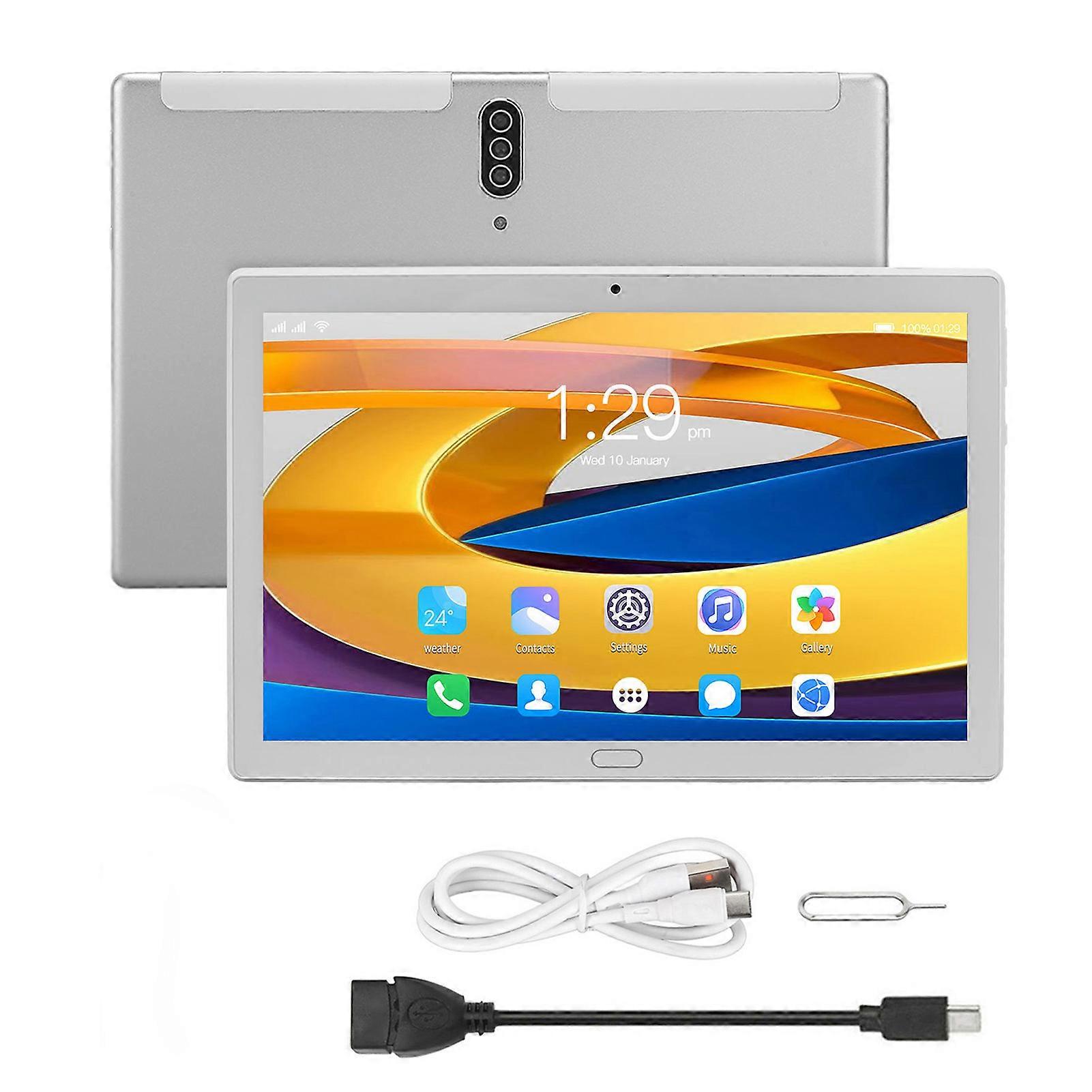 10.1 Inch Tablet 6GB RAM 128GB ROM Octa Core CPU 5G WiFi 4G Network Android 10 Silver
