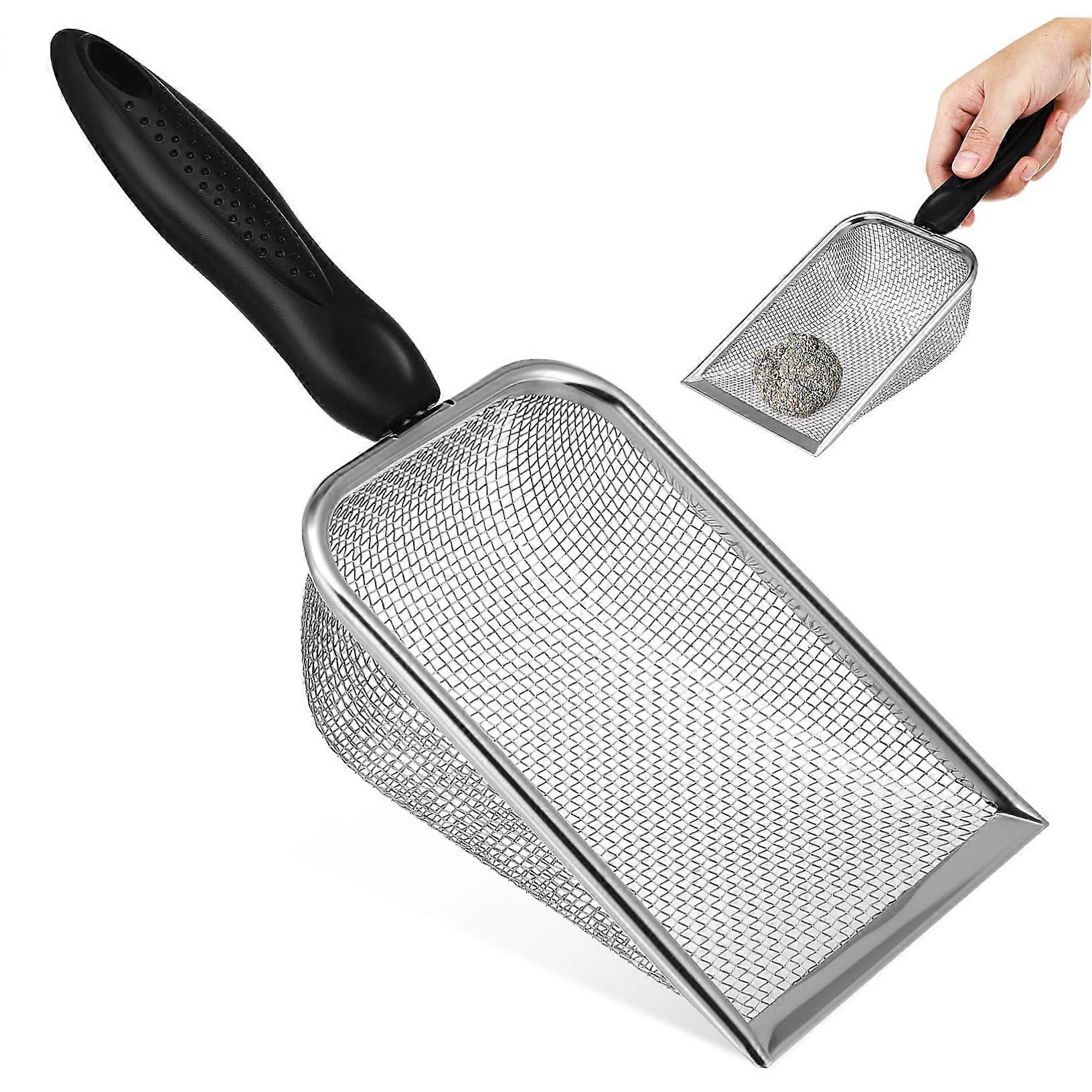 Cat shovel with fine pore size, ergonomic design for easy handling in cat care and efficient cat litter box.