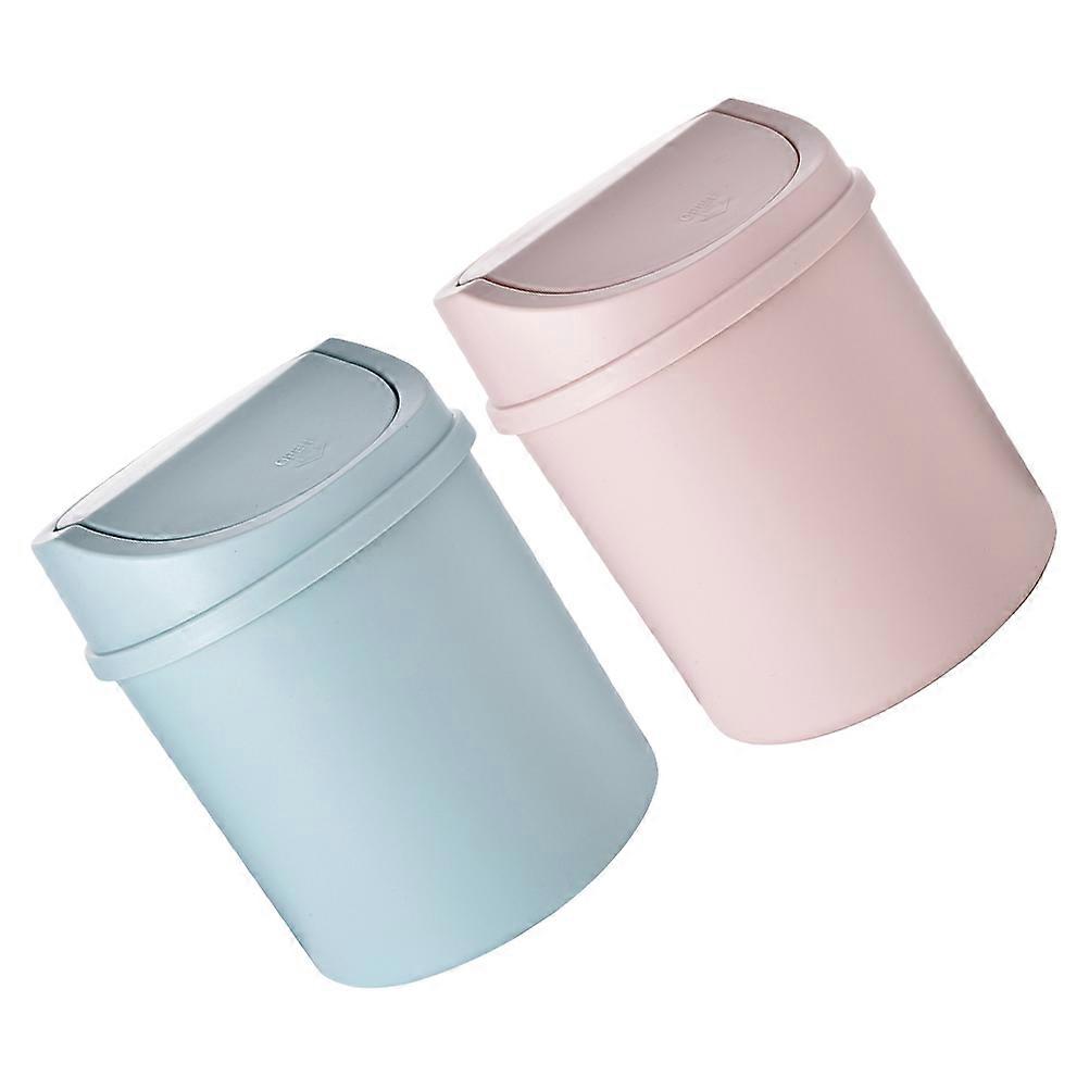 2Pcs Mini Waste Bins Square Garbage Storage Cans Suitable For Home Use And Desktop Organization In Blue