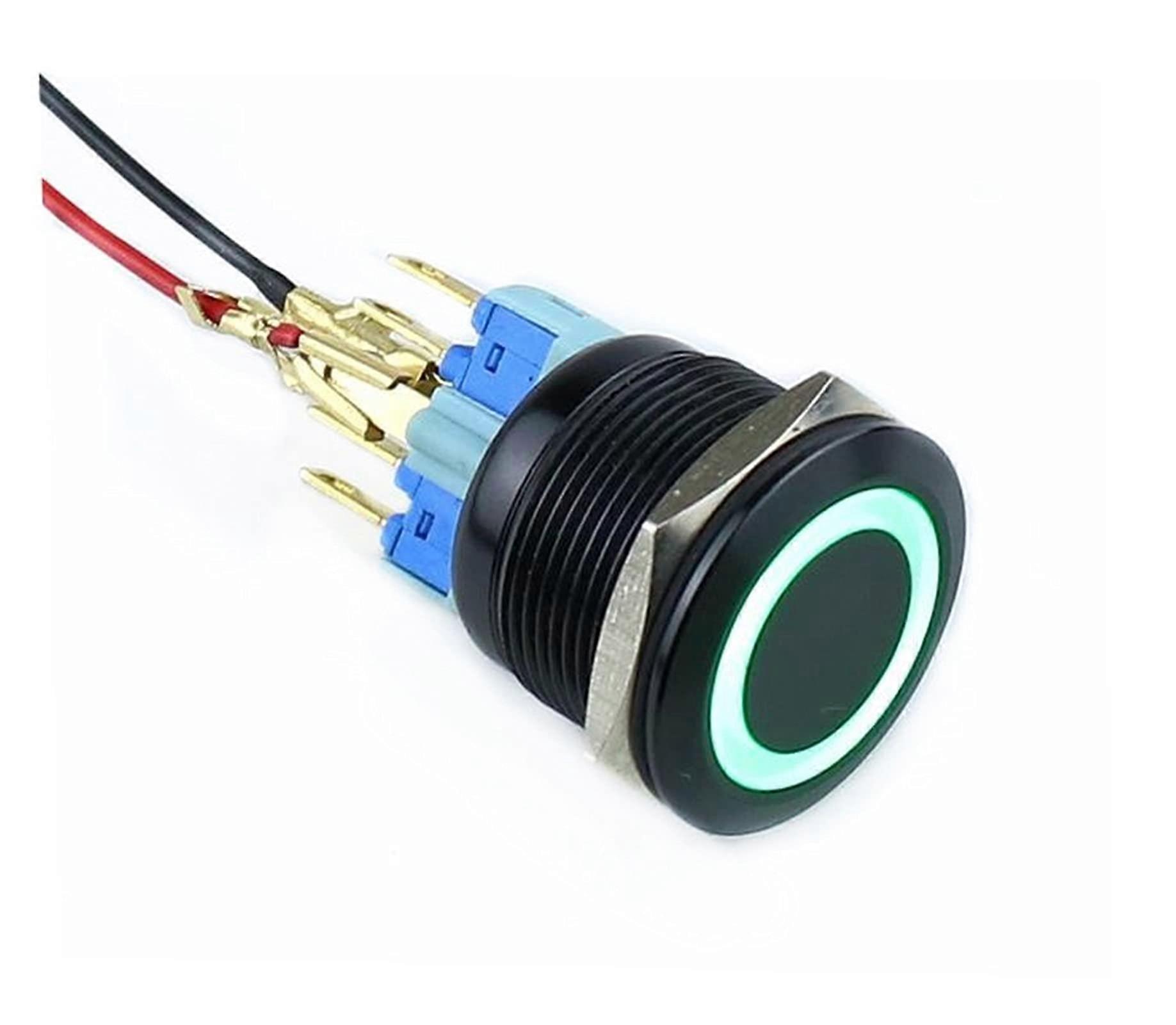 19 mm aluminum oxide metal push button switch, ring membrane, LED locking (Color: Red, 12 V)