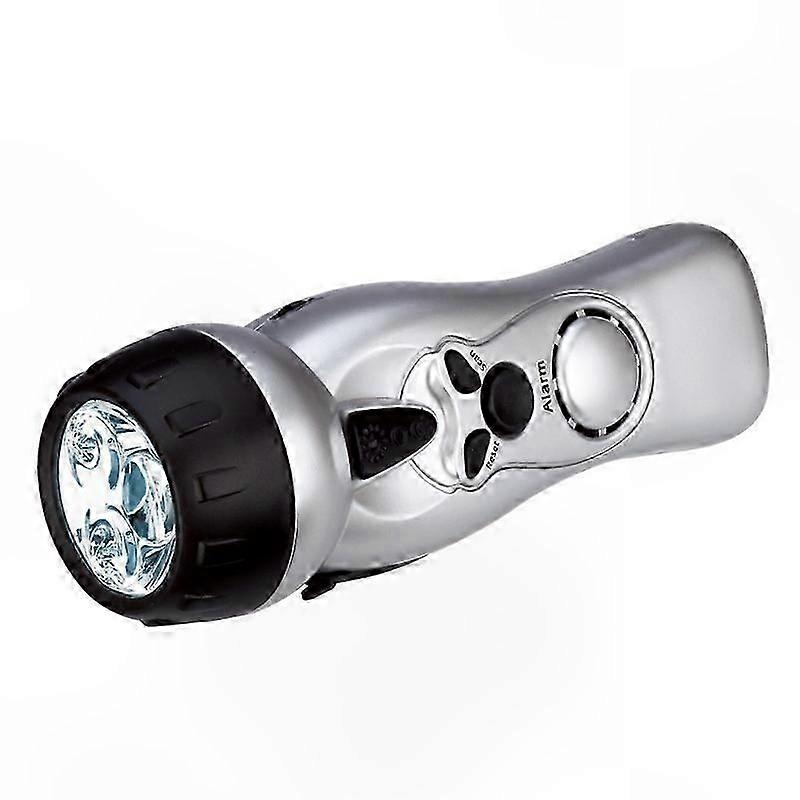 Multifunctional Rechargeable LED Torch with Hand Crank, Alarm, and Radio for Camping and Outdoor Use