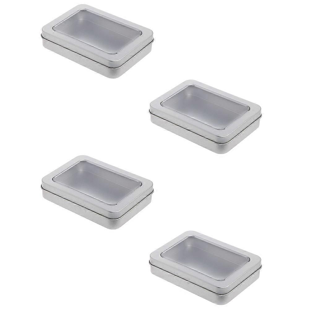 4PCS USB Flash Drive Storage Box Organizer For Office Use Silver Tinplate Material With Rectangular Shape