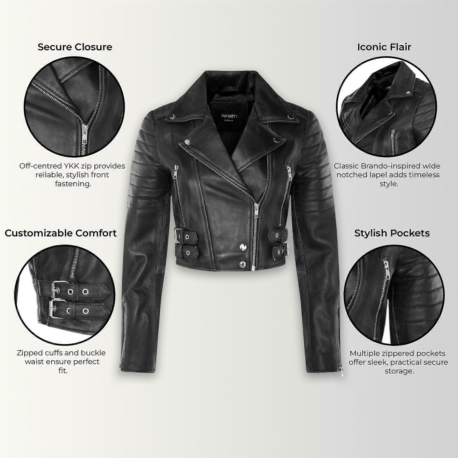 Ladies Cropped Jacket Short Body Gothic Top Black Chic Biker Real