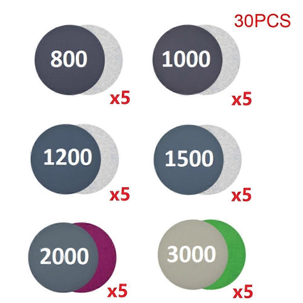 30Pcs Sanding Discs 3 Inch 75mm Dry Loop Hook Dry 800 1000 1200 1500 2000 3000 Sandpaper Sand Sanding Tools Woodworking Parts