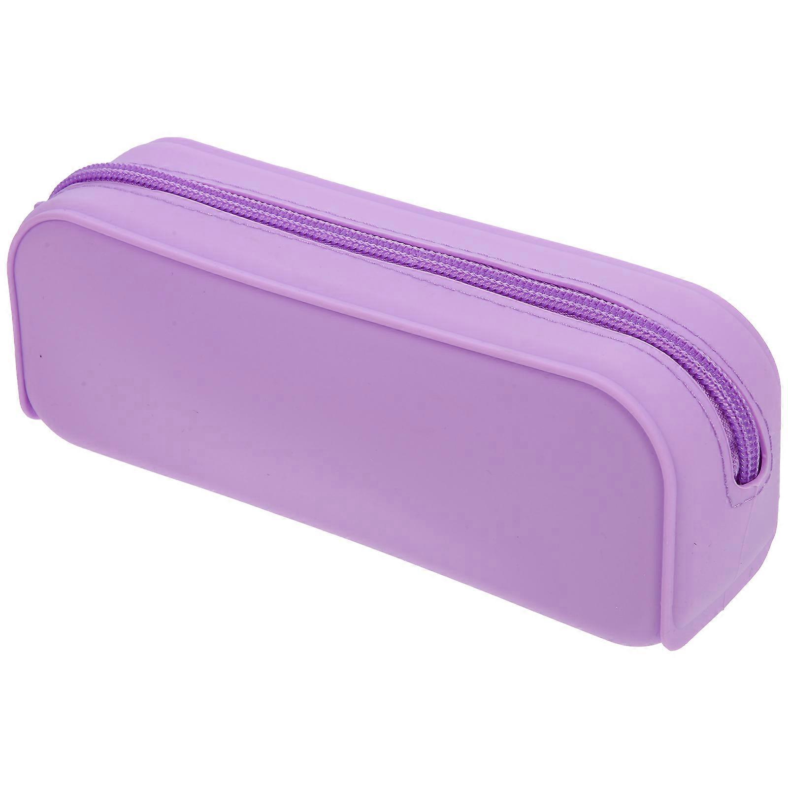 Aesthetic Purple Silicone Pencil Case for Pet Use Capacious and Portable with Smooth Zipper 5.9 x 3.1 Inch