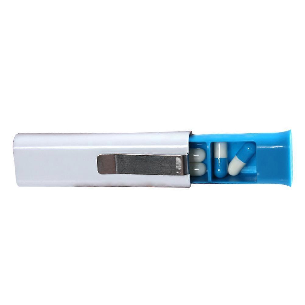 Travel Pill Box Dispenser Blue with Ergonomic Click-Slide Access for Pill Use