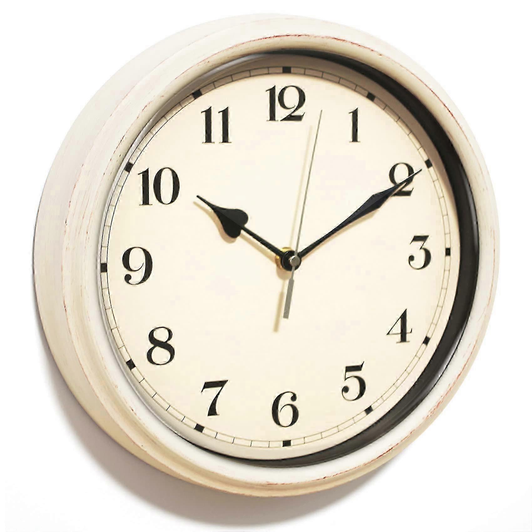 Rustic Wall Clock,11 Inch Country Style Silent Clock(White)