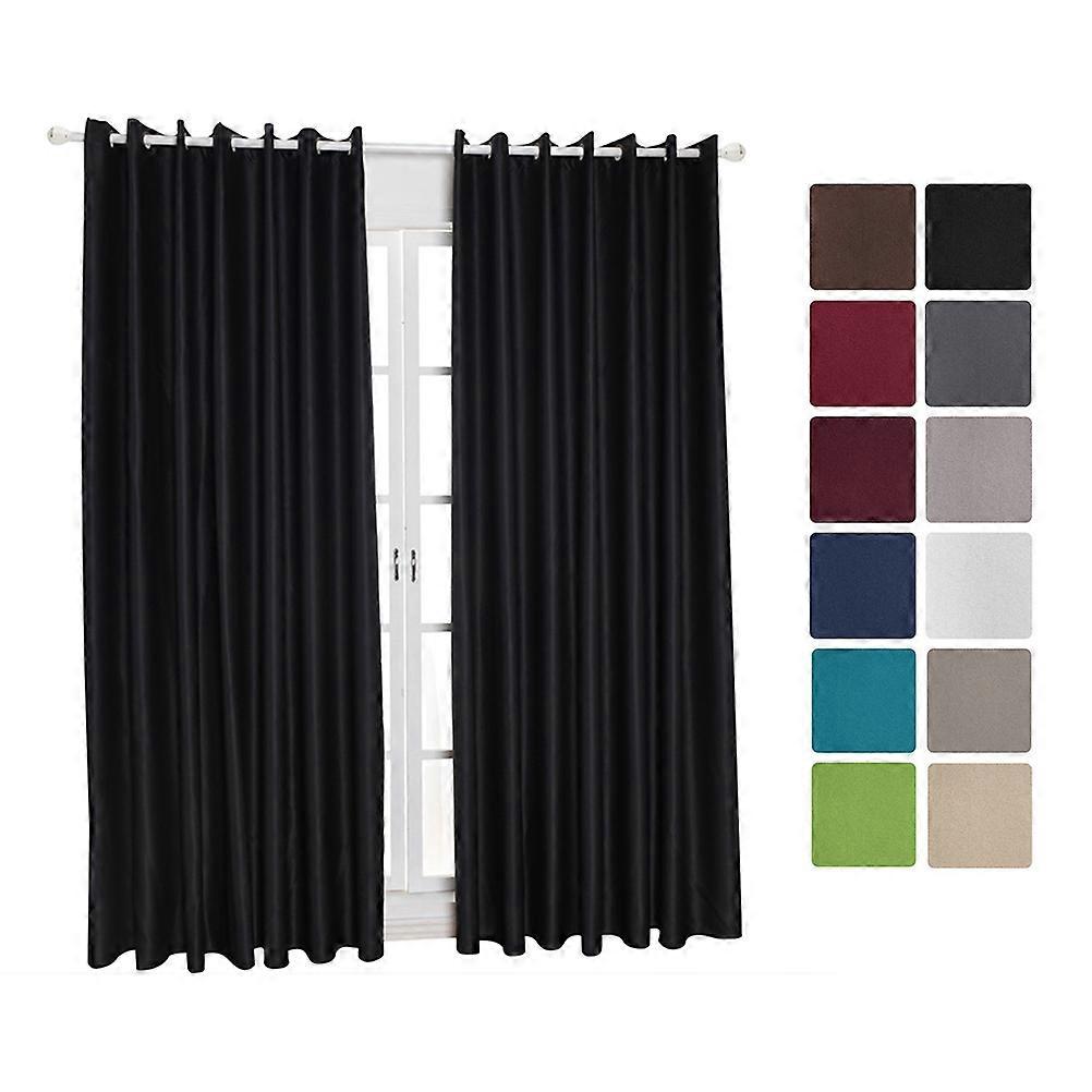 Modern 2Pcs Black Window Curtain For Home Decoration Blackout Function