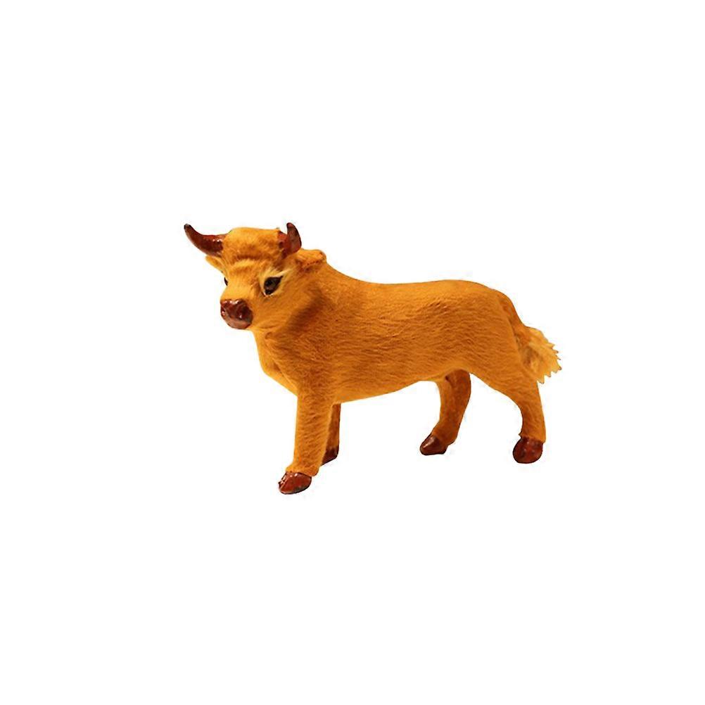 Chocolate Cattle Figurines Simulation Cattle Model Imitation Wool Decoration Toy for Home Office Size 3.5 Inches