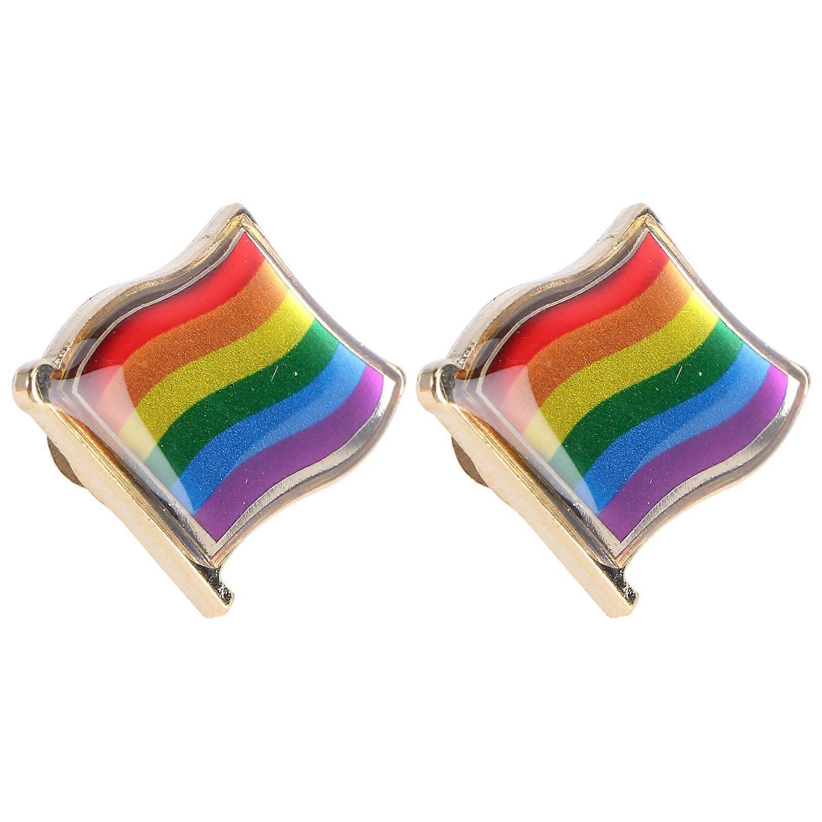 Wearable Badge Classic Rainbow Brooches 2Set Flag-Shaped Design Adornment For Events Multi Color 1.7x1.6cm
