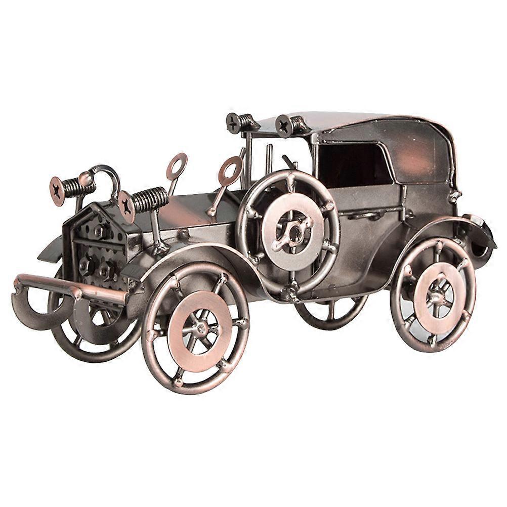 Antique Car Model for Decor Use with Moveable Wheels Made of Iron in Dark Brown 6x3 Inches